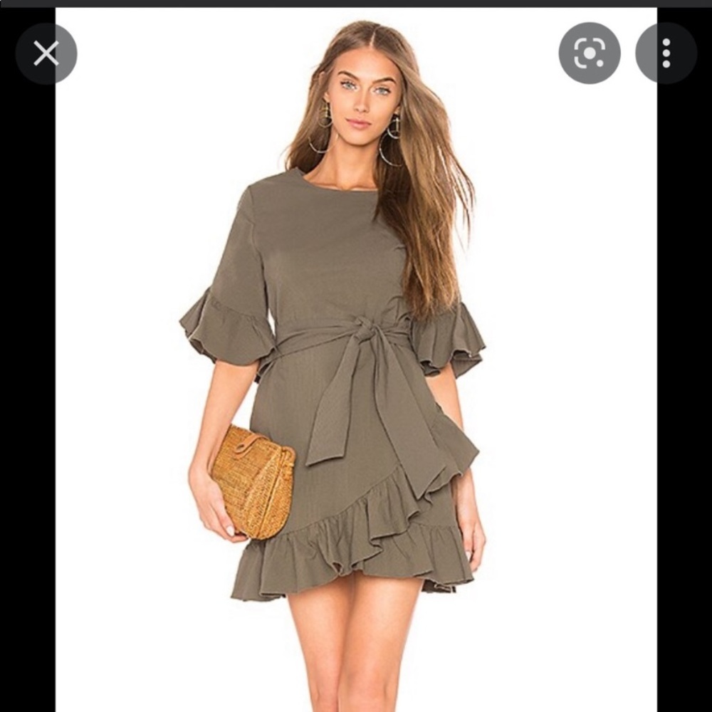 NWT 1. STATE OLIVE GREEN RUFFLE MINI DRESS WITH BELT SIZE 2 OR 8